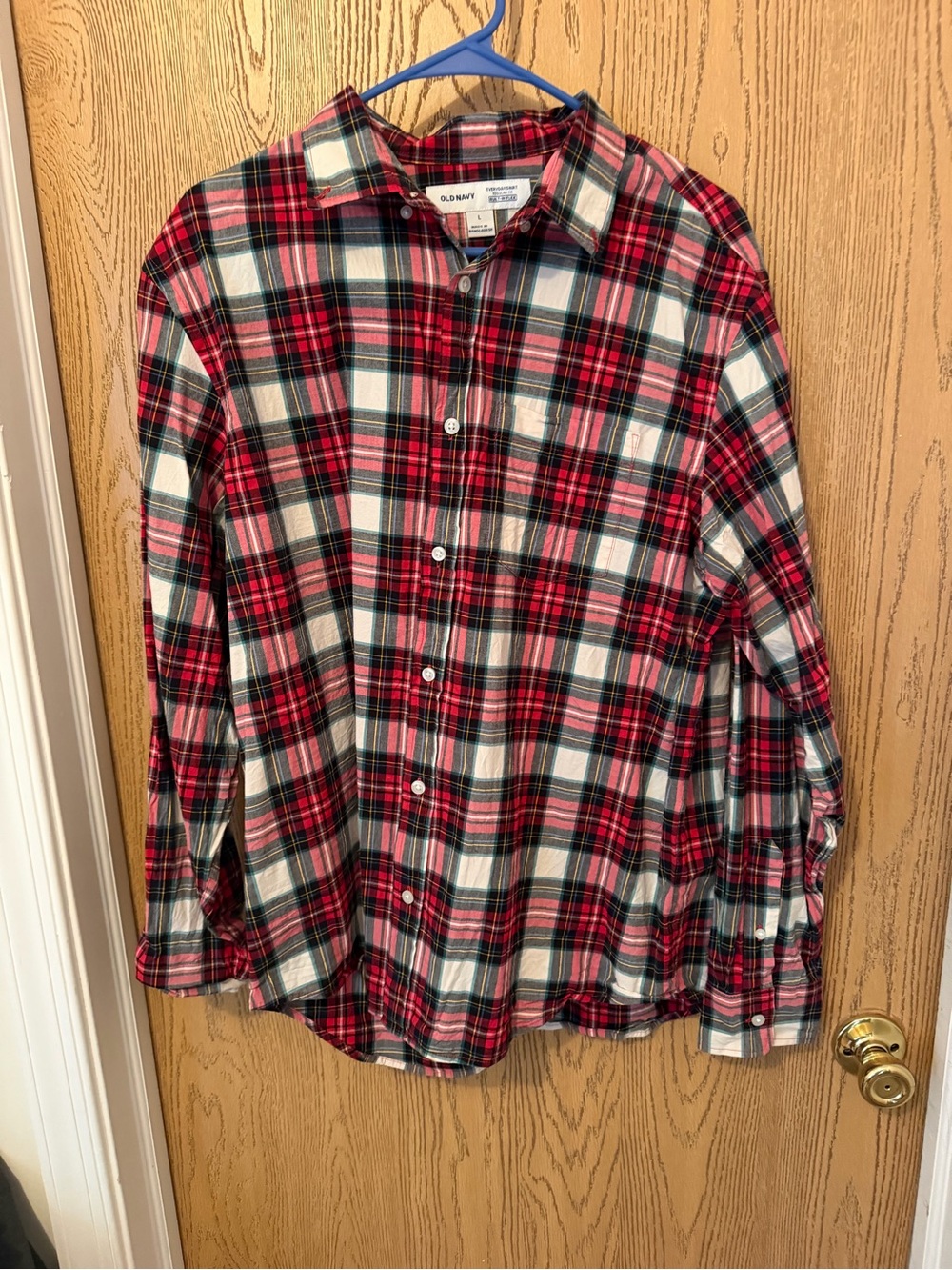Old Navy Red, Black & White Plaid Button-Down Shirt